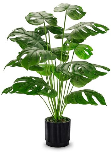 Der Rose 28 Black Pot Fake Monstera Plants, Large Artificial Potted Plants for Indoor & Outdoor Floor Front Porch Modern Decor