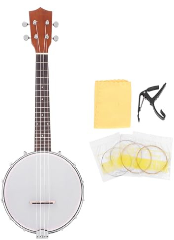 LOCADENCE 24 Banjo Ukelele, 4 Cuerdas Banjo de Palo de Rosa de Arce con Cuerdas BJ10 Capo Cleaning Polish Gotss para Amantes Musicales Family Friends