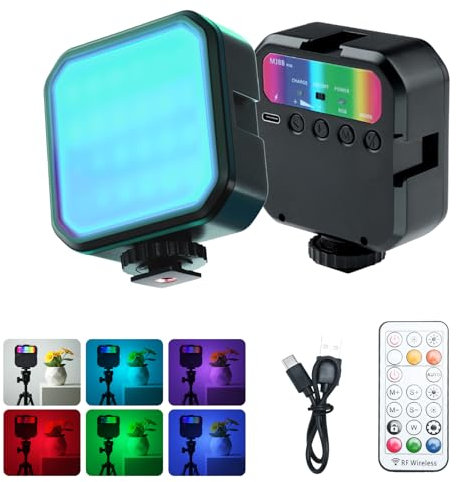 Moorstdel Luz de video RGB, luz de fotografía a todo color de 360°, luz de filmación de iluminación de cámara portátil, luces de relleno, accesorios de cámara para filmación, vlogging, transmisión en