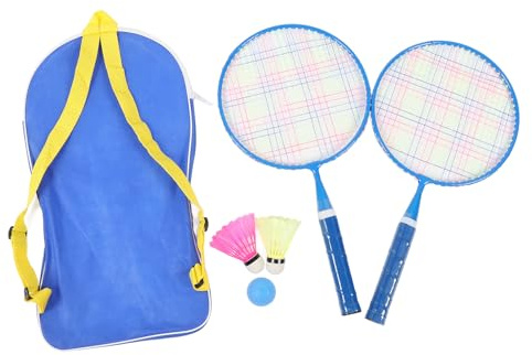 Ensemble de Raquettes de Badminton pour Enfants avec Sac de Transport Kit de Badminton pour Enfants Léger Portable Filet à Haute élasticité Poignée Confortable pour Les Sports de (Bleu)