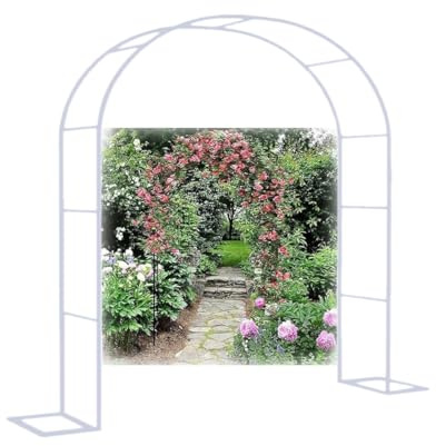 Arche de jardin en métal pour roses grimpantes, tonnelle de mariage réglable 80–350 cm de largeur 200/220/230 cm de large et 230 cm de haut avec base – treillis de jardin blanc