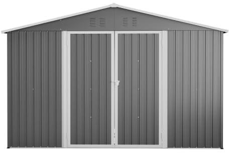 Cobertizo de metal para herramientas y bicicletas, 300 x 252 cm, color gris, resistente a la intemperie, gran cobertizo para jardín con techo a dos aguas, para bicicletas y herramientas, XXXL