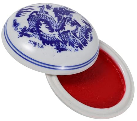 EXCEART Boîte en Céramique de Calligraphie Pâte à Encre, Tampon Encreur Rond Chinois à Motif Dragon, Design Élégant, Maintien de L'humidité pour Débutants en Art et Bureau