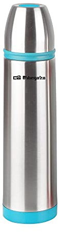 Orbegozo TRL 10070 - Termo para líquidos, Temperatura fría o Caliente, Fabricado en Acero Inoxidable, tapón con pulsador dosificador, 1 litro