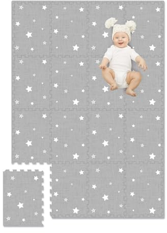 Extra Large Baby Play Mat - 4FT x 6FT Non-Toxic Foam Puzzle Floor Mat for Kids & Toddlers (Grey/White Star)