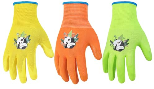 HANDLANDY - Guanti da giardinaggio per bambini dai 2 ai 13 anni, guanti da giardino rivestiti in nitrile, per bambini, bambine e ragazzi, 3 paia (taglia 3)
