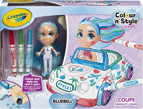 Goliath Crayola Colour ‘N’ Style Friends Bluebell, Pop voor Kinderen Vanaf Drie Jaar met Auto, Teken en Versier je Eigen Pop, Knutsel erop los, Meisjesspeelgoed geschikt als Cadeau