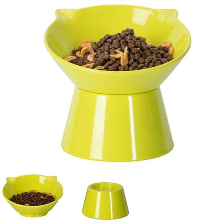 Gamelle Chat Surélevée pour Nourriture et Eau - Inclinable à 15° pour Réduire la Pression du Cou - Facile à Nettoyer - pour Chats et Chiens de Petite Taille - Vert