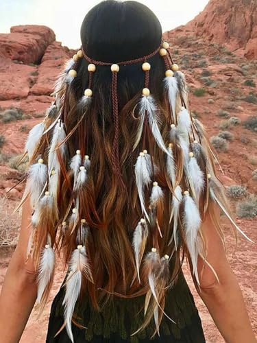 Zoestar Boho Feather Headband Indian Headpiece Hippie Headdress for Women | Tassel Feather Headwear Boho Wedding Festival Halloween Costume Hair Accessories for Women