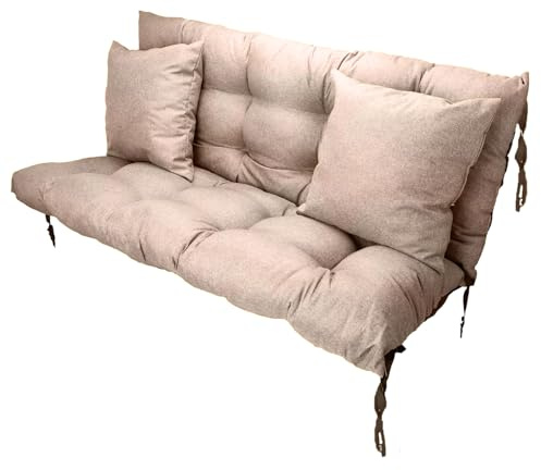 Cuscino Dondolo Da Giardino 3 Posti 160x50x60 - Per Divanetto, Panca, Pallet - Con 2 Cuscini 45x45 cm - Resistente Alla Muffa E All'umidità - Base antiscivolo, Imbottitura spessa - Beige
