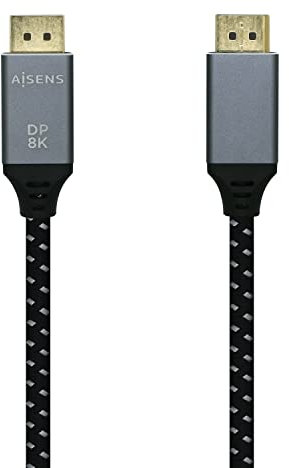 Aisens Cable Displayport V1.4 8k 60hz macho a macho 2m gris negro