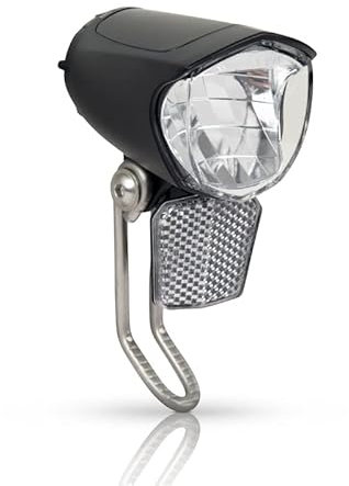 LED Fahrrad Scheinwerfer 75 Lux für Nabendynamo - Fahrradlampe mit Lichtautomatik und Standlicht - Frontlicht, StVZO zugelassen