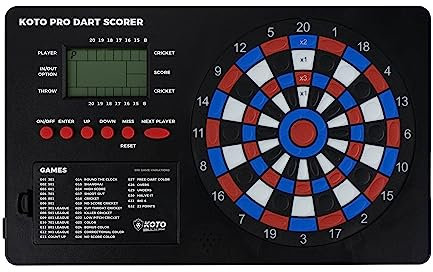 KOTO - Pro Dart Scoreboard, Spiele, Dart Zähler inkl. 32 Spiele, Spielstandsanzeige & Befestigungsmaterial, für 8 Spieler, batteriebetrieben