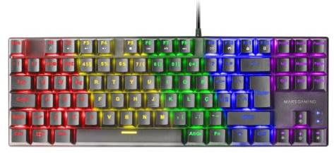 Mars Gaming MK80, Teclado Gaming Mecánico TKL Compacto con Switch Rojo, Iluminación Rainbow RGB, Teclas Doble Inyección, Modo Juego y Anti-Ghosting, Multiplataforma, Idioma Portugués, Negro