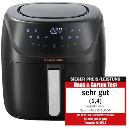Russell Hobbs Freidora de Aire 4l, Freidora sin Aceite 4 litros, air fryer L, 10 programas, pantalla LED táctil, temporizador, apto lavavajillas [Ahorra hasta un 46% en Energía] SatisFry 27160-56