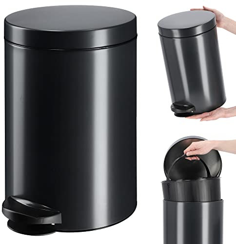 KADAX Pattumiera a pedale con capacità in acciaio, secchio per cosmetici, secchio rotondo, elegante per bagno e cucina, secchio con coperchio basculante (14 l/antracite)