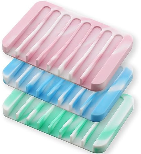 H&W 3Pcs Selbstentleerend Seifenhalter,Silikon Seifenschale f¨¹r Dusche,Seifenspender f¨¹r Bar Seife,Bar Seifenschale,Seifenablage f¨¹r Bad,K¨¹Che Waschbecken,Halten Seife Trocken