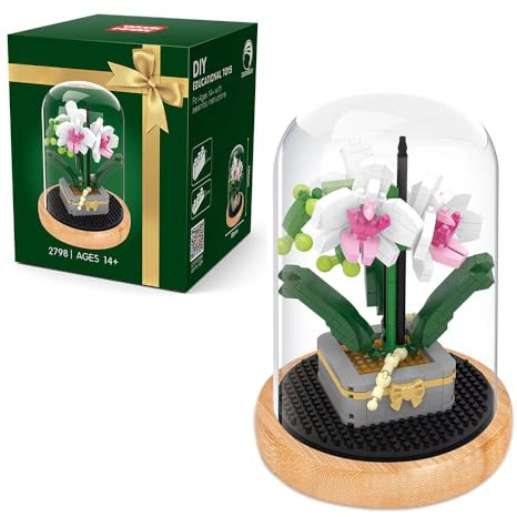 LUFEIS Briques de Construction Bouquet de Fleurs, Kit de Blocs de Construction de Bouquet de Fleurs, Bouquet Fleurs Construction avec Housse de Protection, Décoration de Maison, 675PCS (Phalaenopsis)