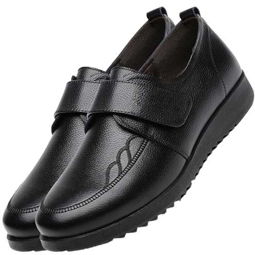 AEHO Sandali Larghi Comodi Impermeabili in Pelle Scarpe da chirurgia per Pollice valgo Scarpe con Piedi Larghi gonfi e Piedi Grassi Ortopedico Diabetico Slipper,Nero,38/240mm