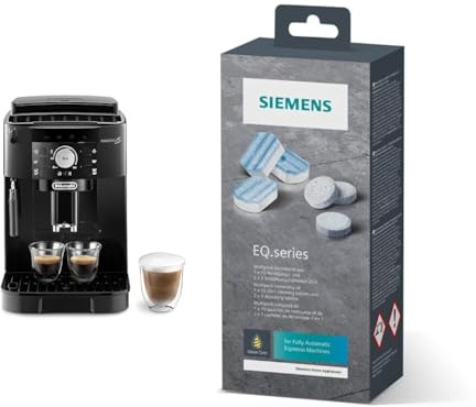 De'Longhi Magnifica S ECAM11.112.B & Siemens Multipack TZ80003A, Inhalt: 1 x 10 Reinigungstabletten und 2 x 3 Entkalkungstabletten, für Kaffeevollautomaten der EQ Serie, weiß