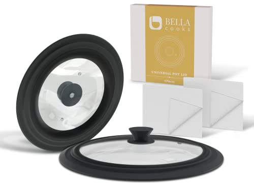 Universal Lids for Pots, Pans & Skillets 2set Frying Pan Cover Fits fit 7, 8 9 & 10, 11, 12 Diameter Cookware, 2 Cotton Rags,Tempered Glass with High Heat Resistant Silicone Rim Dishwasher Safe.