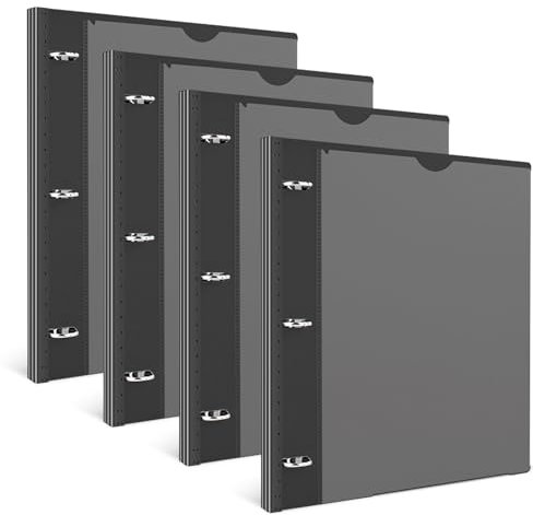 INFUN 1 Inch Telescoping 3 Ring Binder - 4PCS-Black, Flexible Binders with Customizable Front Cover and Clear Catalog Pocket,1 inch Binders 3 Ring, 225 Sheet Capacity
