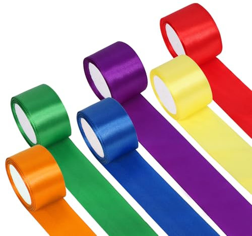 60m Seidenband x 50mm Satinband Geschenkband Breit, 6 Colour Stoffbänder Schleifenband Rot für Geschenkverpackungen, Geschenkband Gold für DIY Haare Schleife Bastelarbeiten Geburtstag Party Dkoration