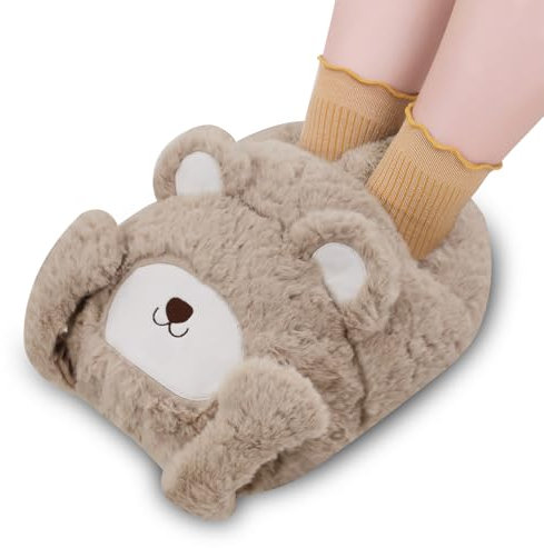 XHDA Hot Water Bottle for Feet, Heated Foot Warmer Slippers, Hot Water Bottle with Soft Plush Cover for Women