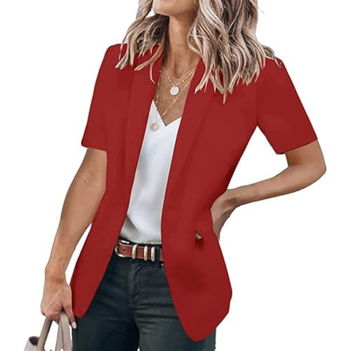 SPSMOKH Chaqueta tipo blazer informal de manga corta para mujer, con frente abierto, talla grande, ligera, traje de trabajo para oficina