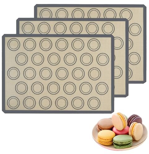 3pezzi Tappetino da Forno in Silicone Antiaderente,Tappetino Microforato per Forno,Foglio da Forno per Macaron,42cm*29.5cm Tappetino da Forno Riutilizzabile,per Macarons,Biscotti