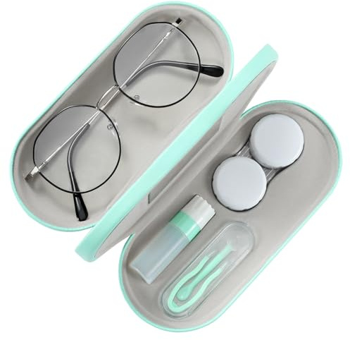 MoKo Estuche de Gafas de Doble Cara, 2 en 1 Caja Portátil de Lente de Contacto, Funda de Anteojos de PU Impermeable Ideal para Almacenar Gafas del Sol, Gafas, Lentes de Contacto, Verde