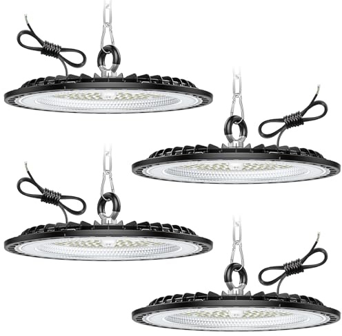 Tallflly 4-pack 150 W garagebelysning, 22 500 LM LED-arbetsljus, 6000K kallt vitt UFO högt takljus, IP65 vattentät LED-garagebelysning för fabriker, lager, verkstad