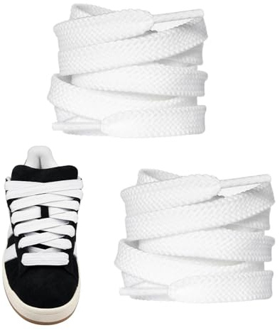 VNIDJGB White Laces for Trainers, 15 mm Wide Thick Flat White Shoe Laces, Chunky Thick Trainer Flat, Athletic Fat Shoelaces Replacement for Sneaker, Skate, Shoes, Walking, Running, Boots, Trainers