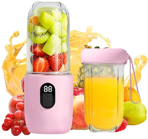 Tragbarer Mixer Smoothie Maker to Go, 500ml Portabler Elektrischer Saftpresse mit Digitalanzeige 1500mAh Akku 16-Blatt Tragbarer Mixers für Frischen Saft Wiederaufladbarem to Go Mixer für Reisen Küche