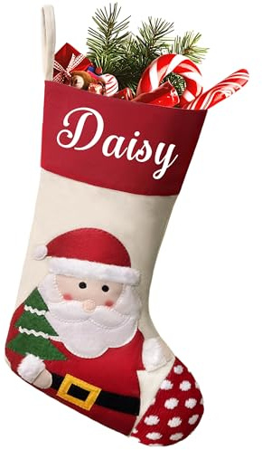 howson london Personalised Christmas Stockings Custom Family Stockings Christmas Decorations Large Xmas Stockings Hanging Gift Bag Socks Ornaments Candy Pouch Bag for Kids Adults (Santa-3D)