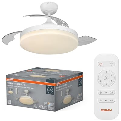 OSRAM LED-takfläkt Vit, tyst, fjärrkontroll | Ceiling Fan Brisote, Ceiling Fans with Lighting, Wit, 1060 mm dia, 20000 h, 1-Pack