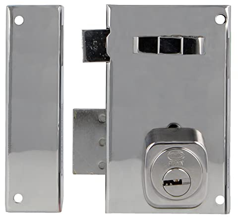 Amig - Cerradura de Sobreponer de Izquierda con Palanca de Cierre, Lengüeta y Tirador para Puertas de Madera Mod. 76-67 x 112 mm - Cilindro Europerfil - Acero Plateado