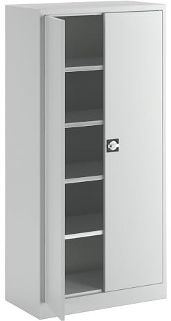 EUROKRAFT | Armoire à Portes battantes en tôle d'acier | h x l x p 1950 x 950 x 500 mm | 4 tablettes | Gris Clair RAL 7035