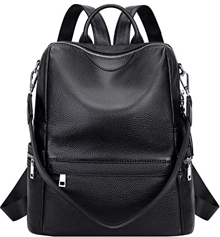 ALTOSY Elegant Damen Echtleder Rucksack Mode Schultertasche Convertible All in One Rucksackhandtasche (S80 Schwarz)