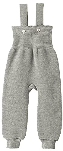 Ecoable Baby Merino Wool Pants, Organic Knit Overalls with Shoulder Straps | Warm Ribbed Trousers for Boys and Girls, Soft Winter Clothing (EU 98-104, Grey)