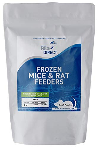 MiceDirect 50 Frozen Mice Small Fuzzie Feeders Snake Food for Juvenile Hognose Corn Milk (.5-1 in) (150 Grams Min)