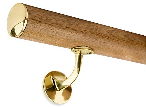 Set main courante en chêne massif de 45 mm, Longueur : 3000mm - Avec capuchon en laiton et 3 supports