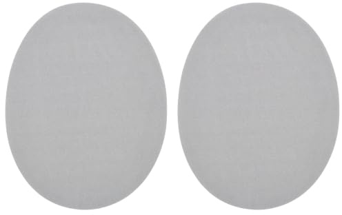 celloexpress Grey Faux Suede Elbow Patches Iron-On (2 Pairs) | 140mm x 110mm Oval Patch for Knees Repair Jacket Jumper DIY Clothing