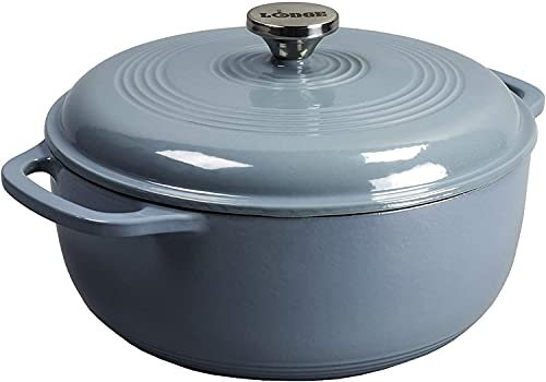 Lodge Cocotte en fonte émaillée de 3 litres avec couvercle – Deux poignées – Passe au four jusqu'à 260 °C ou sur la cuisinière – Utilisation pour mariner, cuisiner, cuire, réfrigérer et servir – Bleu