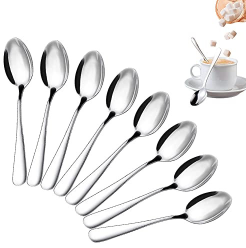 Cucchiaino da caffè, 8 cucchiaini da tè argentati, in acciaio inox, per tè, dessert, torte, antipasti, espresso.