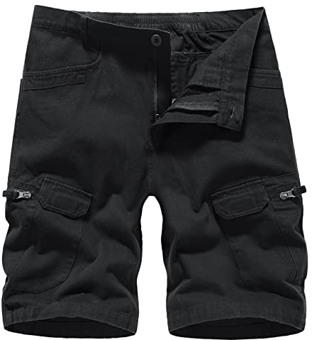 LY4U Short Cargo Extérieur Homme Respirant Escalade Randonnée Short Pantalon Multi-Poches, Noir M