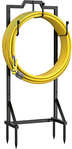 Mutool Supporto per tubo da giardino da 107,4 cm, supporto per tubo da giardino, autoportante, in metallo, staccabile, organizer per tubo dell'acqua da giardino, resistente, con 3 ganci, nero