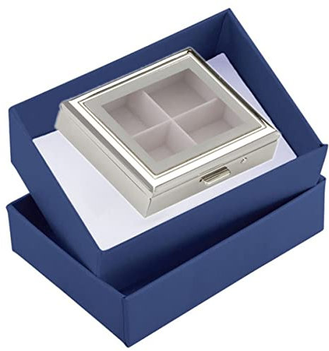 SILBERKANNE Pillendose 4 Fächer mit Fenster 6,5 x 5,0 x 1,5 cm Premium Silber Plated edel versilbert in Top Verarbeitung