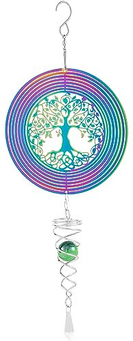 Éolienne à suspendre en acier inoxydable, carillon rotatif 3D, arbre de vie à suspendre avec queue en spirale, décoration d'extérieur en métal à suspendre pour jardin, terrasse