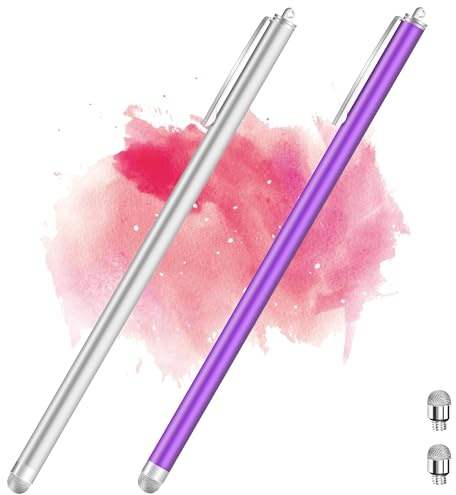 iMoebel Stylet pour Tablette, Pack de 2, Pointe en Fibre, Grand Format de 18,5 cm avec Clip, Compatible universellement avec Les écrans tactiles capacitifs des téléphones Portables et des tablettes
